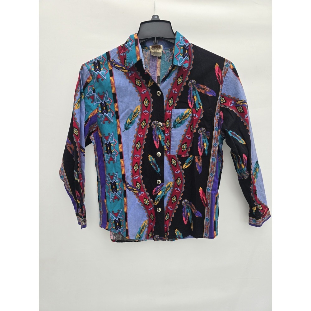 Vintage Western Plains Trading  Button Up Long Sleeve Shirt Aztec Navajo Medium